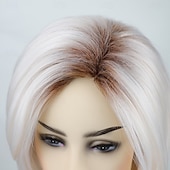 economico parrucca più vecchia-parrucche corte biondo platino per donne parrucca bob parrucca liscia naturale riga laterale per cosplay da festa quotidiana