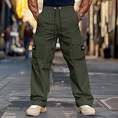 preiswerte Cargohosen-Herren Cargohose Cargohosen Hose Hosen Freizeithose Tasche Elastische Taille Gerade geschnitten Glatt Komfort Weich In voller Länge Outdoor Täglich Ausgehen Modisch Strassenmode Schwarz Armeegrün