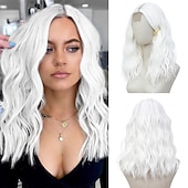 economico Parrucche trendy sintetiche-parrucca parrucche di media lunghezza per donna parrucca sintetica ondulata con riga centrale con ciocche migliorate, parrucca di capelli naturali per feste quotidiane/feste di Natale