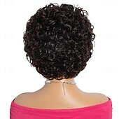 economico Parrucche di capelli veri senza cuffia-parrucche brasiliane corte pixie afro ricce e crespe per donne parrucca bob castana senza colla con frangia parrucca di capelli umani da 6 pollici