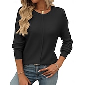 Women's Sweater Pullover Sweater Jumper Casual Soft Pure Color Ribbed Crew Neck Knitted Long Sleeve Regular Tops Knit Outdoor Daily Weekend Black Green Fall Winter 11