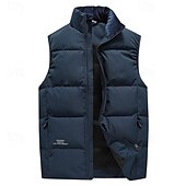 abordables Gilets-Homme Gilet en duvet Quotidien Occasionnel Printemps &amp; Automne Avec Poches Polyester Confortable Couleur Unie Fermeture éclair Col montant Noir Rose Claire Rouge Violet Gilet