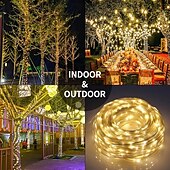 billige Soldrevet-solcelle LED lysstreng med fjernkontroll, 100/200/300 led vanntette fe lys til jul, bryllup, hage, fest  &amp; hageinnredning