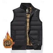 levne Gilety-Pánské Puffer Vesta Denní Na běžné nošení Podzim zima Kapsy Polyester Zahřívací Pevná barva Zip Stojáček Běžný Černá Tmavě námořnická Vodní modrá Khaki Vesta