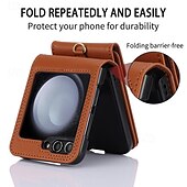 abordables Carcasas Samsung-teléfono Funda Para Z Flip 6 Z Flip 5 Z Flip 4 Z Flip 3 Funda Trasera con Soporte con cordón Ranura para tarjetas Retro TPU Cuero de PU