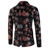 baratos Ternos Estampados-ternos de natal masculinos pretos com estampa de floco de neve, 3 peças, ajuste sob medida, abotoamento simples, um botão, 2024