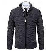 preiswerte Herren Strickjacke-Herren Strickjacke Zip Pullover Reißverschluss Grobstricken Stricken Standard Zip Tasche Geometrisch Stehkragen Strickware Elegant Heim Arbeit Bekleidung Bischof Frühling Herbst Schwarz Marineblau M