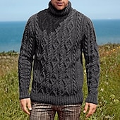 baratos suéter pulôver masculino-Homens Pulôver suéter Suéter de malha Pulôver masculino gola alta Estriado Cabo Tricotar Padrão Tricotado Tecido Gola Alta Moda Básico Roupa Diária Encontro Roupa Outono &amp; inverno Verde Tropa Azul