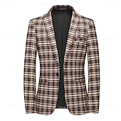 cheap Men&#039;s Classic Blazers-Men&#039;s Blazer Business Cocktail Party Wedding Party Fashion Casual Spring &amp;  Fall Polyester Plaid Button Pocket Comfortable Single Breasted Blazer Black khaki Gray