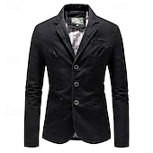 abordables Blazers Clásicos para Hombres-Hombre chaqueta Negocio Fiesta de Cóctel Fiesta de Boda Moda Casual Primavera &amp; Otoño Poliéster Plano Botón Bolsillo Cómodo Botonadura Simple Chaqueta de sport Negro Color Caquí Verde Ejército
