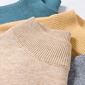 cheap Men&#039;s Pullover Sweater-Men&#039;s Pullover Sweater Jumper Knit Sweater Ribbed Knit Knitted Plain Mock Neck Basic Keep Warm Daily Wear Vacation Clothing Apparel Fall &amp; Winter Black White S M L