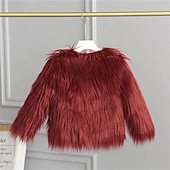 cheap Outerwear-Kids Girls&#039; Faux Fur Coat Solid Color Cute School Coat Outerwear 4 years+ Fall White Champagne Wine