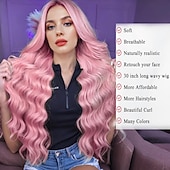 ieftine Peruci Sintetice Trendy-peruci pentru femei peruci lungi ondulate perucă colorată perucă ondulată cu aspect natural partea mijlocie peruci sintetice rezistente la căldură pentru cosplay cadouri de Crăciun petrecere utilizare