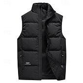 abordables Gilets-Homme Gilet en duvet Quotidien Occasionnel Printemps &amp; Automne Avec Poches Polyester Confortable Couleur Unie Fermeture éclair Col montant Noir Rose Claire Rouge Violet Gilet