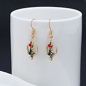 Недорогие Женская серьга-Женское ожерелье с подвеской в виде сердца в виде рождественской елки — праздничный подарочный ювелирный подарок с красными и зелеными акцентами — идеально подходит для рождественских вечеринок и праздничных торжеств