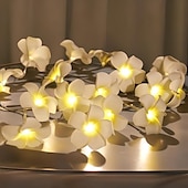 billige Batteridrevet-3m 20 led frangipani blomsterslyngelys, eventyrlys krans for julehjem, bryllup og festdekor, utendørs kransbelysning