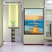 preiswerte Landschaftsgemälde-handgemachtes 3D-Ozean-Ölgemälde, handgemachte Wandkunst, blaues riesiges Wellen-Ölgemälde auf Leinwand, handgemaltes Meereswellen-strukturiertes 3D-abstraktes Gemälde, Strandlandschaft, Himmel,