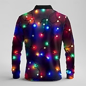 baratos Traje de Luzes de Natal-natal masculino natal luz 3d polo lanternas engraçado waffle manga longa festa noite ano novo camisas primavera outono inverno botão 3d impressão colarinho multi cor micro-elástico poliéster