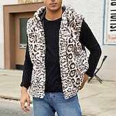 cheap Men's Vest-Men's Vest Faux Fur Gilet Daily Date Vacation Fashion Casual Fall &amp; Winter Keep Warm Polyester Comfortable Leopard Print Cardigan Stand Collar Regular Fit White Yellow Brown Vest
