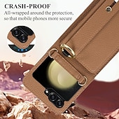 baratos Capa Samsung-telefone Capinha Para Z Virar 6 Z Flip 5 Z Flip 4 Z Flip 3 Capa traseira Com Suporte com cordão com pulseira Retro TPU Couro PU