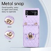 זול מארז סמסונג-טלפון מגן עבור Z Flip 6 Z Flip 5 Z Flip 4 Z Flip 3 כיסוי אחורי עם שרוך חריץ לכרטיס עמיד בזעזועים רטרו TPU עור PU