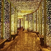 abordables Enchufe eléctrico-Luces de String Cortina 3x3M 300 LED 31V Calor Blanco 8 Modos Seguras para Decoración de Boda y Jardín