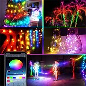 abordables Enchufe eléctrico-Luces de hadas LED inteligentes de 10 m, luces de cadena que cambian de color RGB y blanco cálido controladas por aplicación con sincronización de música y 20 escenas para decoración de Navidad, dormitorio, pared y manualidades