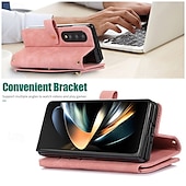 baratos Capa Samsung-telefone Capinha Para Dobra Z 6 Z Fold 5 Z Fold 4 Z Fold 3 Capa traseira Com Suporte Zíper com cordão Retro TPU Couro PU