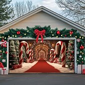 Christmas Door Decorations Garage Door Cover Xmas Candy Canes Gifts Gingerbread Outdoor Banner Large Christmas Backdrop for Holiday Outdoor Garage Door Home Wall Decorations 30