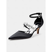 preiswerte Formell-Schwarze Satin-Pumps mit Strassverzierung für Damen – Fesselriemchen, spitze Zehenpartie, elegante Abend- und Hochzeitsschuhe