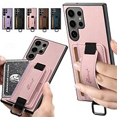 זול מארז סמסונג-טלפון מגן עבור S24 Ultra Plus S23 Ultra Plus S22 Plus Ultra S25 Ultra כיסוי אחורי עם מעמד עם רצועת יד חריץ לכרטיס רטרו TPU PC עור PU