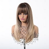economico Parrucche trendy sintetiche-Parrucche sintetiche Uniformi Costumi di carriera Da principessa Liscio Kinky liscia Parte di mezzo Taglio scalato Con frangia A macchina Parrucca 22 pollici Marrone scuro Capelli sintetici Per donna