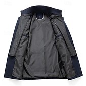 cheap Men&#039;s Trench Coat-Men&#039;s Winter Coat Winter Jacket Trench Coat Fake two piece Wool Pocket Business Casual WorkWear Long Active Vintage Fashion Windproof Warm Winter Solid Colored Black Navy Blue Orange Brown Puffer