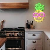 abordables Lampes néon led-Panneau lumineux au néon ananas, lumière au néon LED alimentée par USB pour une décoration intérieure esthétique, un mariage, une chambre, une fête, une chambre d&#039;adolescent &amp;décoration murale de