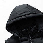 halpa Gilets-Miesten Puffer Vest Pehmustettu Liivi Gilet Tikattu liivi Päivittäin Deitti Loma Muoti Vapaa-aika Syystalvi Tasku Polyesteri Pidä lämpimänä Mukava Tavallinen Vetoketju Hupullinen Normaali Musta