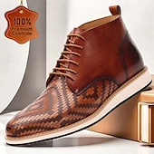 baratos Botas de couro premium-Botas masculinas de couro bovino premium com cadarço e padrão trançado – botas casuais elegantes para uso formal e diário