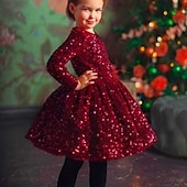 preiswerte Partykleider-kinderkleidung Mädchen Party Kleid Feste Farbe Langarm Leistung Gitter Prinzessin Süß Gitter Mitte der Wade Etuikleid Tüll-Kleid Sommer Frühling Herbst Kinder Schwarz Wein Marineblau