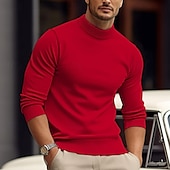 cheap Men&#039;s Pullover Sweater-Men&#039;s Pullover Sweater Jumper Knit Sweater Ribbed Knit Knitted Plain Mock Neck Basic Keep Warm Daily Wear Vacation Clothing Apparel Fall &amp; Winter Black White S M L