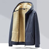 baratos camisolas de lã-Homens Jaqueta de Inverno Casaco de lã Acolchoado Casaco com capuz Zip Up Bolsos Poliéster Forro de Lã Roupa Diária Encontro Férias Padrão Moda Casual Confortável Térmico / Quente Outono &amp; inverno