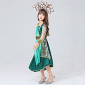 preiswerte Halloweenkostüme für Mädchen-kinderkleidung Mädchen Cosplay-Kleid Party Kleid Farbblock Kurzarm Leistung Halloween Party Patchwork Schön Süß Polyester Maxi abendkleider A Linie Kleid Sommer 4 Jahre + Grün