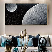 abordables Peintures fleurs/botaniques-Peinture texturée blanche et noire peinte à la main, surdimensionnée, 3D, abstraite, au clair de lune, grande peinture minimaliste texturée noire et blanche pour décoration murale de salon, de chambre