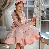 baratos Vestidos de Festa-Infantil Para Meninas Vestido de festa Côr Sólida Manga Longa Espetáculo Com Transparência Princesa Doce Com Transparência Longuette Vestido da bainha Vestido De Tule Verão Primavera Outono Crianças