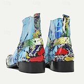 abordables Botas de cuero de primera calidad-Botines de piel de vacuno de primera calidad para hombre: botas de motociclista estilo western con estampado de serpiente colorido y puntera metálica