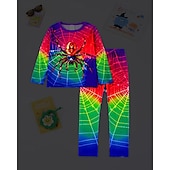 preiswerte Halloweenkostüme für Jungen-Jungen 3D Graphic SPIDER Pyjama-Sets Pyjama-Sets mit T-Shirt und Hose Langarm 3D-Druck Herbst Winter Aktiv Basic kinderkleidung 4 Jahre + Rundhalsausschnitt Heim Täglich Regular Fit