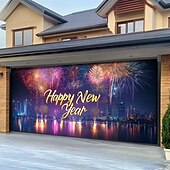 billige Garasje- og dørbanner-nyttår garasjeportdeksel ballonger fyrverkeri utendørs banner stort bakteppe for ferie utendørs garasjeport hjem veggdekorasjoner