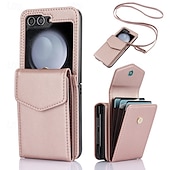 abordables Carcasas Samsung-teléfono Funda Para Z Flip 6 Z Flip 5 Z Flip 4 Z Flip 3 Funda Trasera con Soporte con cordón Ranura para tarjetas Retro TPU Cuero de PU