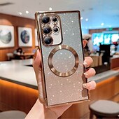 abordables Carcasas Samsung-teléfono Funda Para S24 S24 Ultra Plus S24 FE S23 S22 S21 S20 Ultra Plus FE S25 Ultra Funda Trasera Magnética Soporte de carga inalámbrica Antigolpes Retro Enchapado