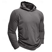 baratos camisetas básicas-Homens Camiseta T-shirt Manga Longa Com Capuz Verão Tecido Moda Designer Básico Com Capuz Férias Rua Para Noite Cinzento Escuro Preto Branco Top Tee para Homens