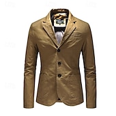abordables Blazers Clásicos para Hombres-Hombre chaqueta Negocio Fiesta de Cóctel Fiesta de Boda Moda Casual Primavera &amp; Otoño Poliéster Plano Botón Bolsillo Cómodo Botonadura Simple Chaqueta de sport Negro Color Caquí Verde Ejército