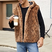 cheap Men's Vest-Men's Vest Faux Fur Gilet Daily Date Vacation Fashion Casual Fall &amp; Winter Keep Warm Polyester Comfortable Leopard Print Cardigan Stand Collar Regular Fit White Yellow Brown Vest